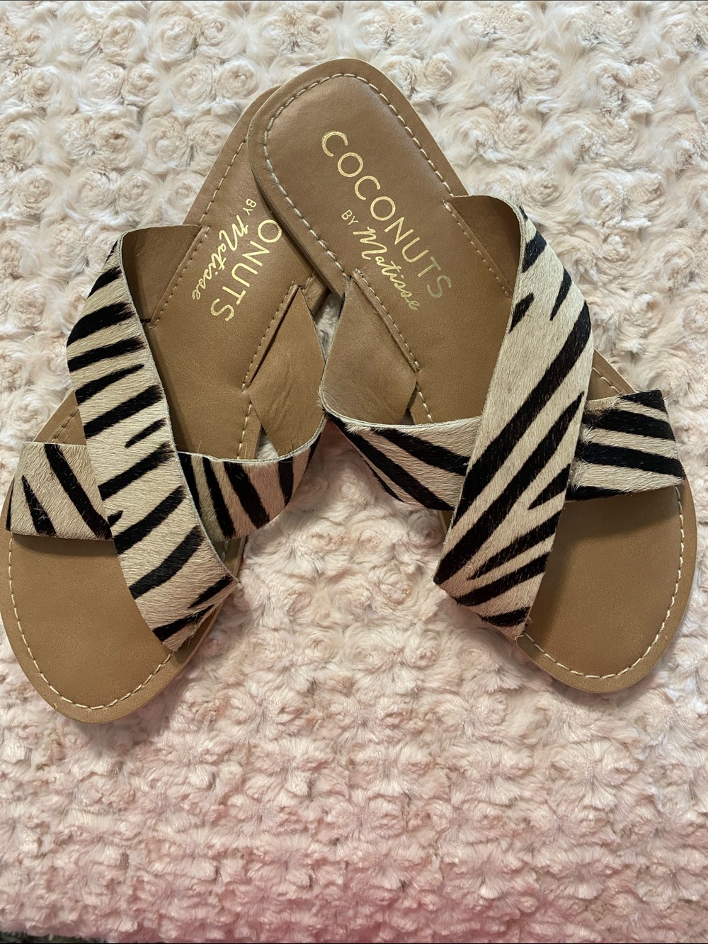 Coconuts by Matisse Zebra Print Crossband Sandals - Black & White